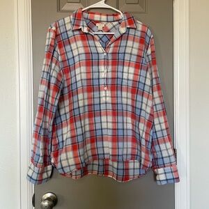 J. Crew Plaid Thin 1/2 button Popover Shirt Womens Large